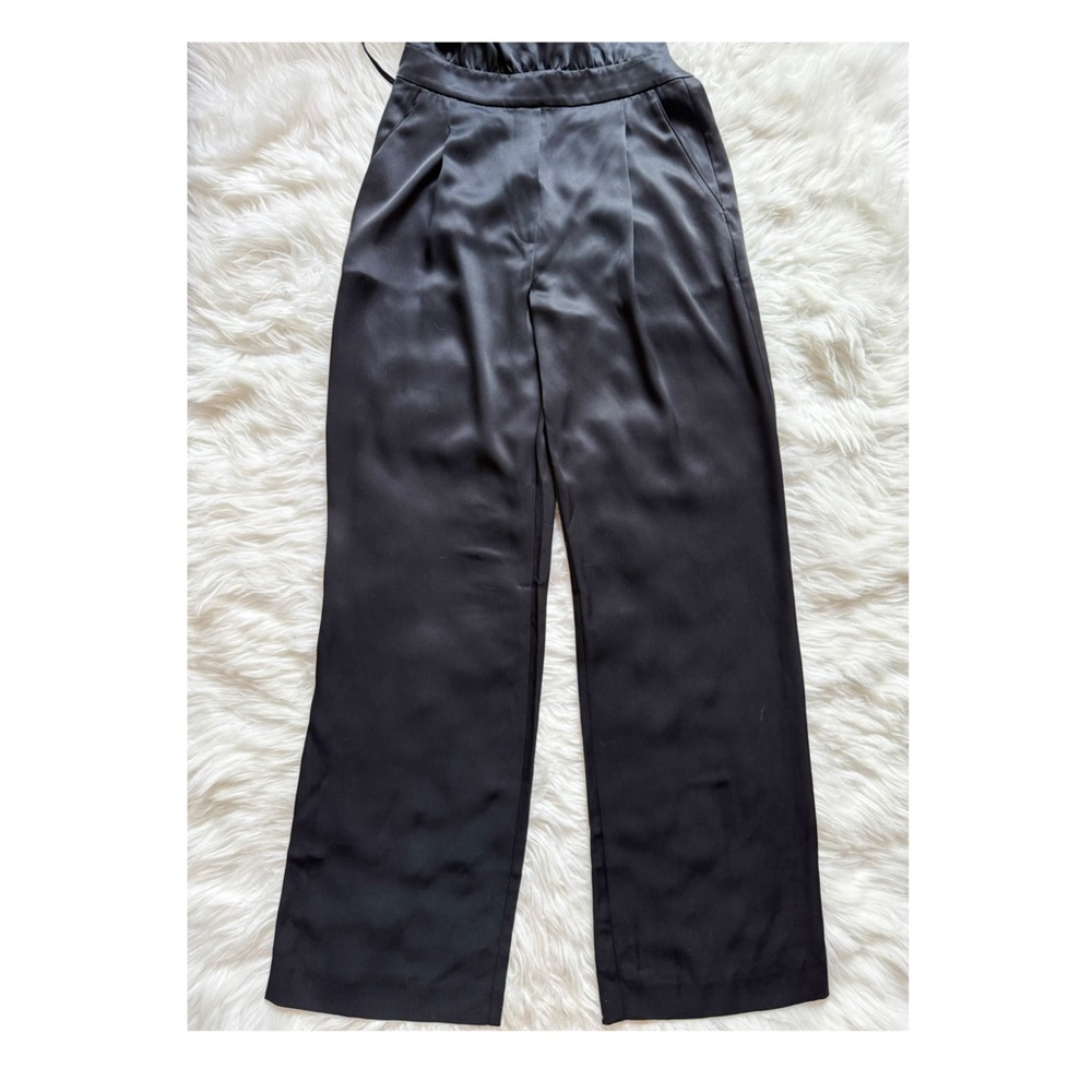 New! REISS Malia Cowl Neck Open Back Satin Jumpsuit In Black - Picture 8 of 11